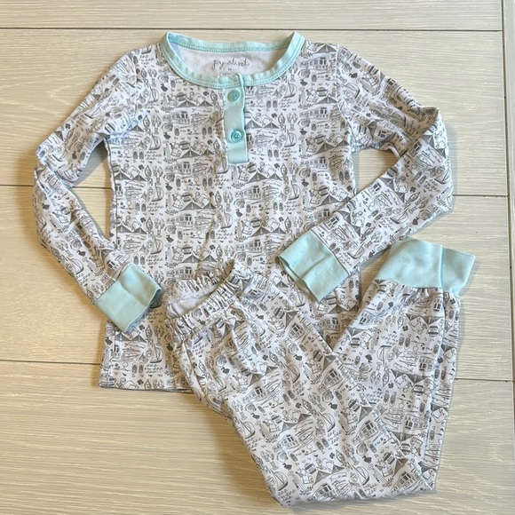 Playful Print Pajama Set with Aqua Accents - Picture 1 of 1